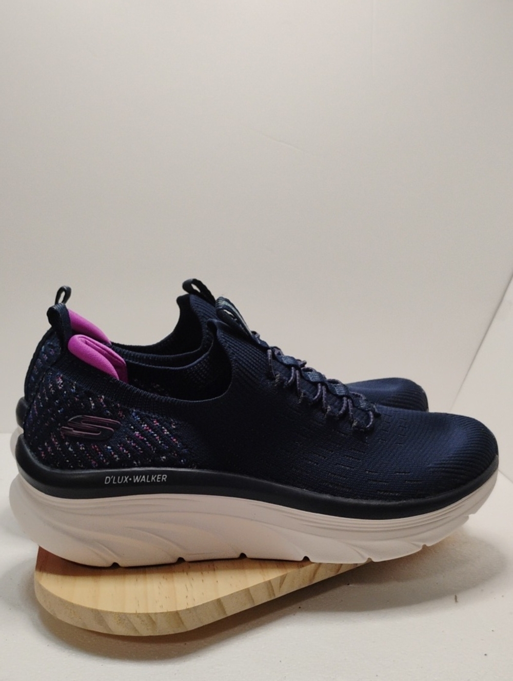 Skechers D'LUX Walker Navy with Pink Accent Slip-On Athletic Sneakers